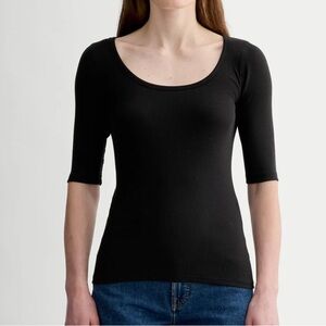 Everlane pima micro rib scoop neck tee, cotton blend, black, medium, EUC